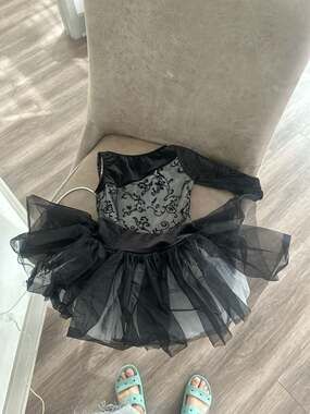 Dansco Black and Silver Velvet Scrolls One-Sleeve Tutu Ballet Costume